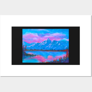 Blue Mountain Sunrise Landscape Painting Posters and Art